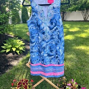 Lilly Pulitzer Blue and White Sleeveless V-Neck Sundress